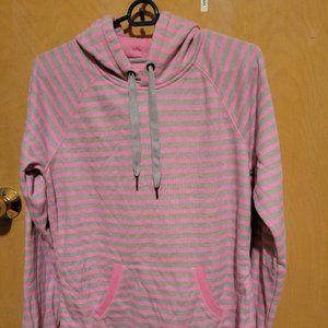 Tek Gear Pink and Gray Striped Hoodie- Size- Medium